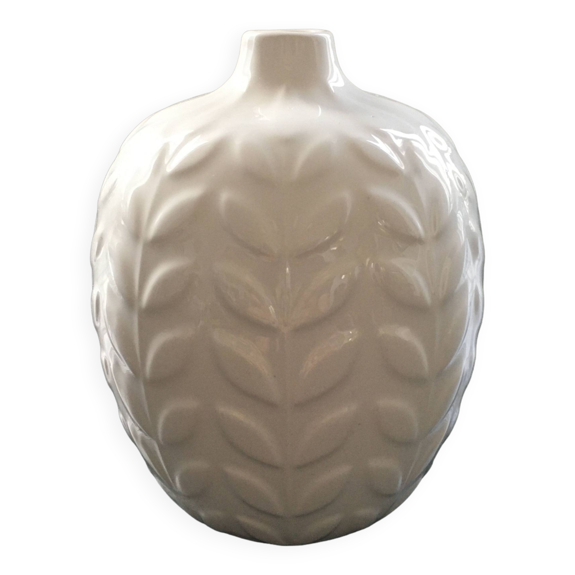 White vase with ear of corn decor