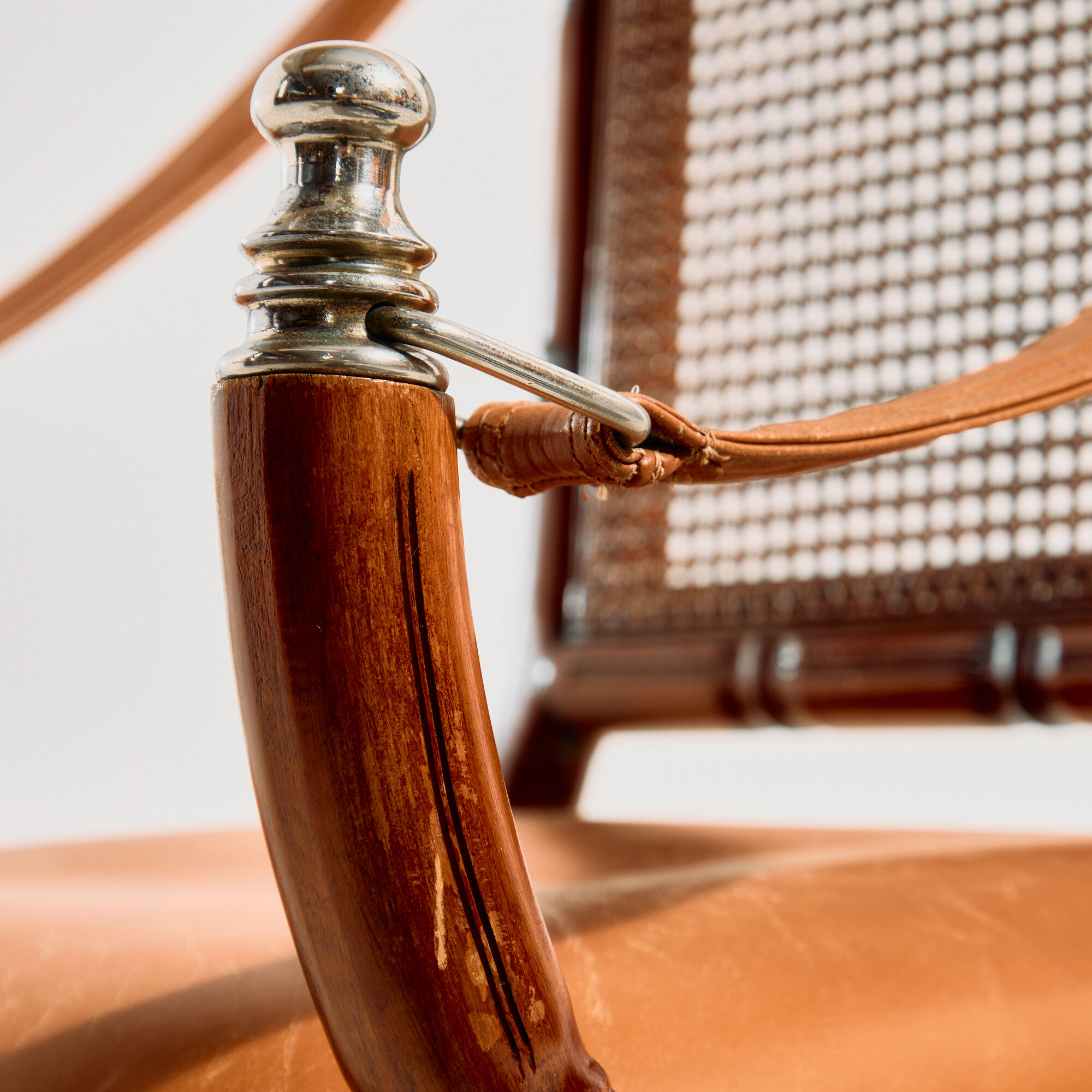 Walnut armchair with bamboo design