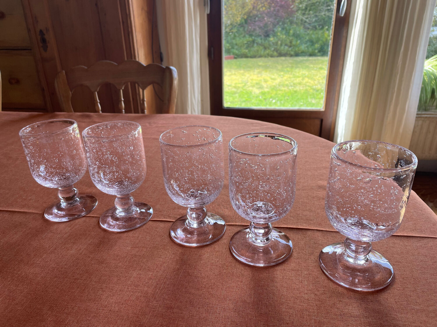 Set of 5 pink bubble glasses – Biot glassware – vintage** Pretty lo