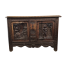 Old storage chest oak carved traditional scene