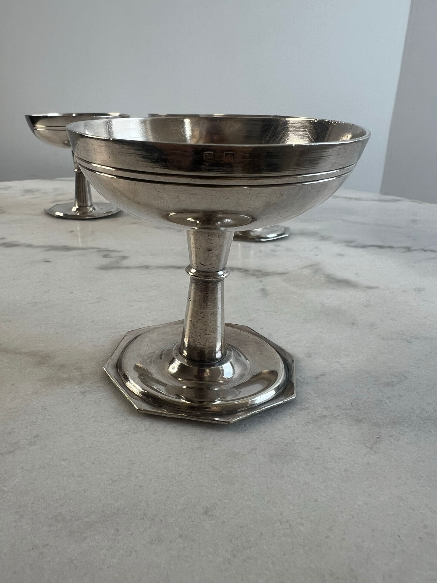 Set of 4 silver-plated ice cream bowls, hallmark, octagonal base, A