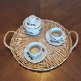 Plateau rond en osier tressé vintage