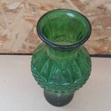 Ancien Vase Verre Moulé Vert Décor Pointes Vintage