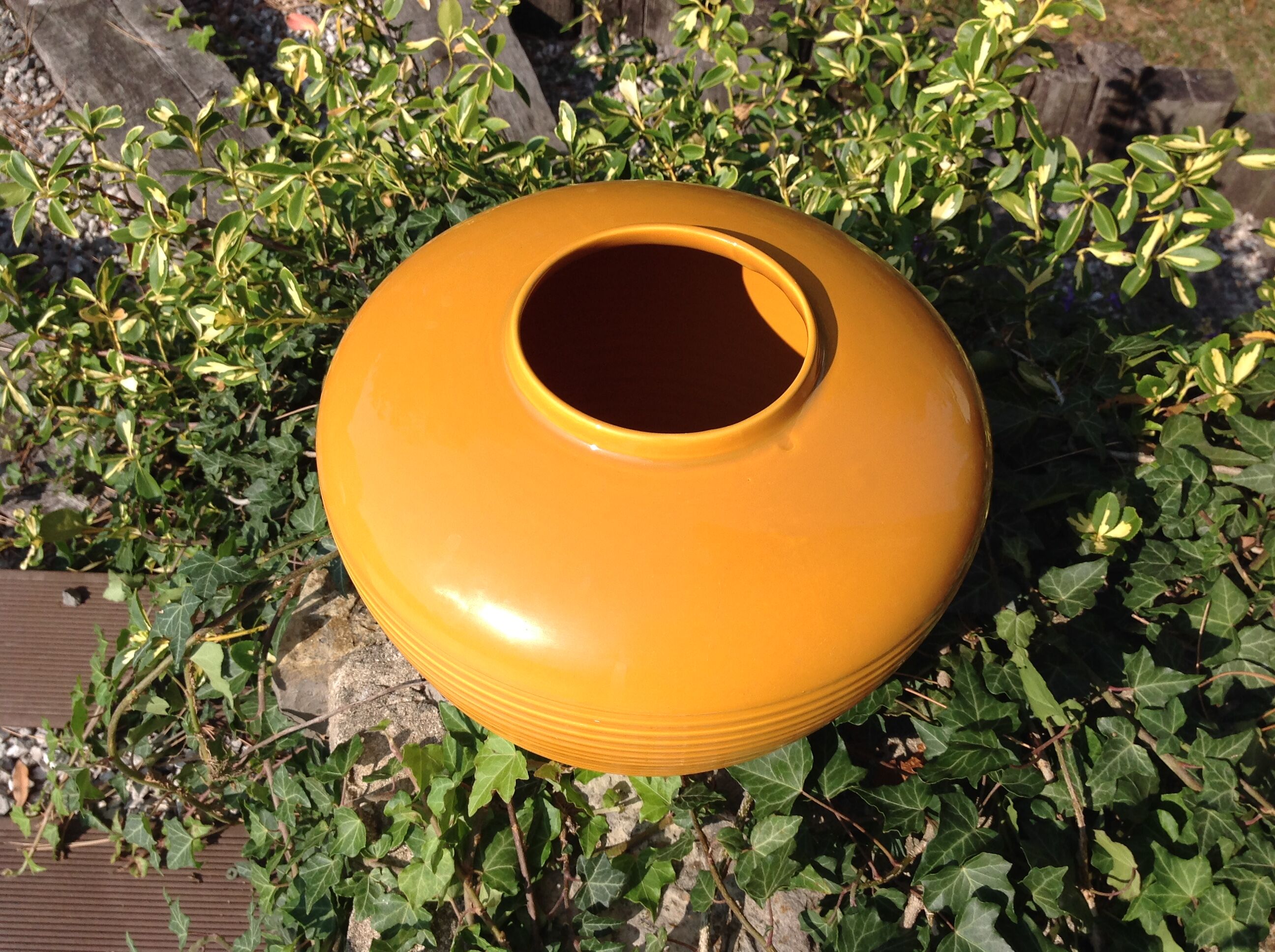 Mustard yellow vase of St Clement ceramics