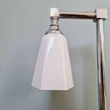 Desk lamp in chrome metal and white opaline