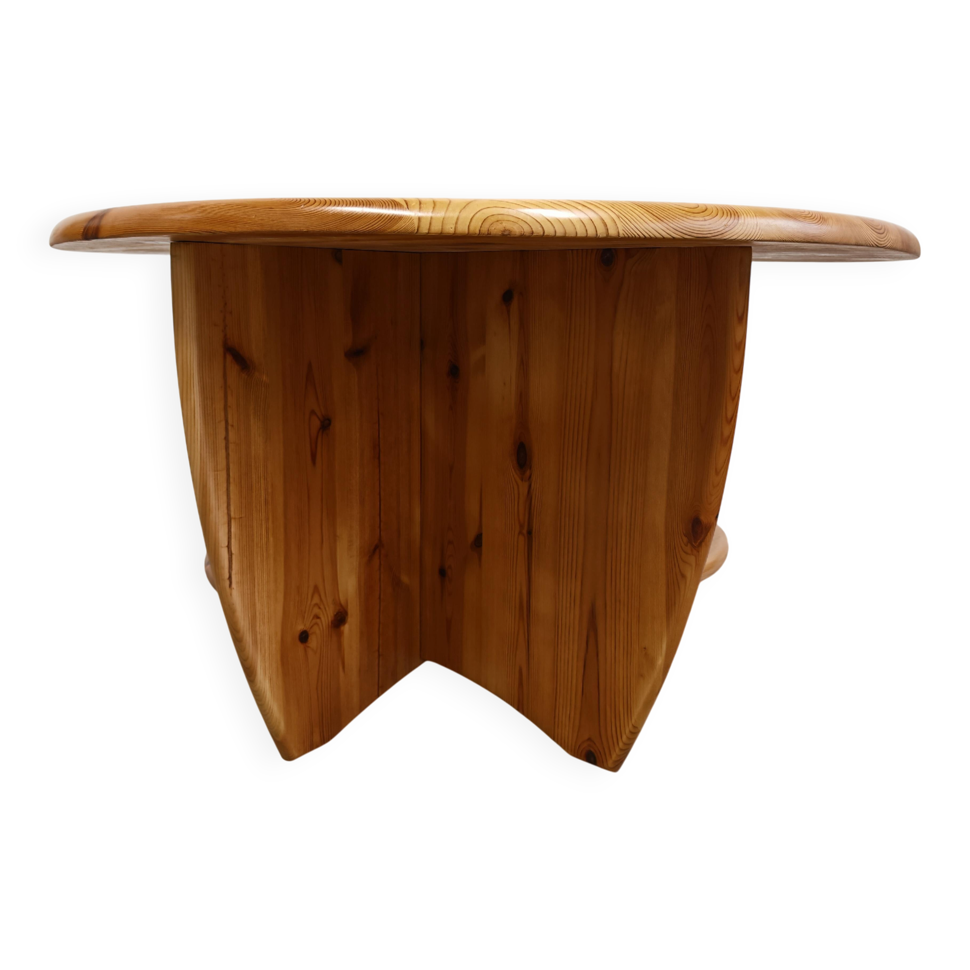 1970s solid pine brutalist round coffee table