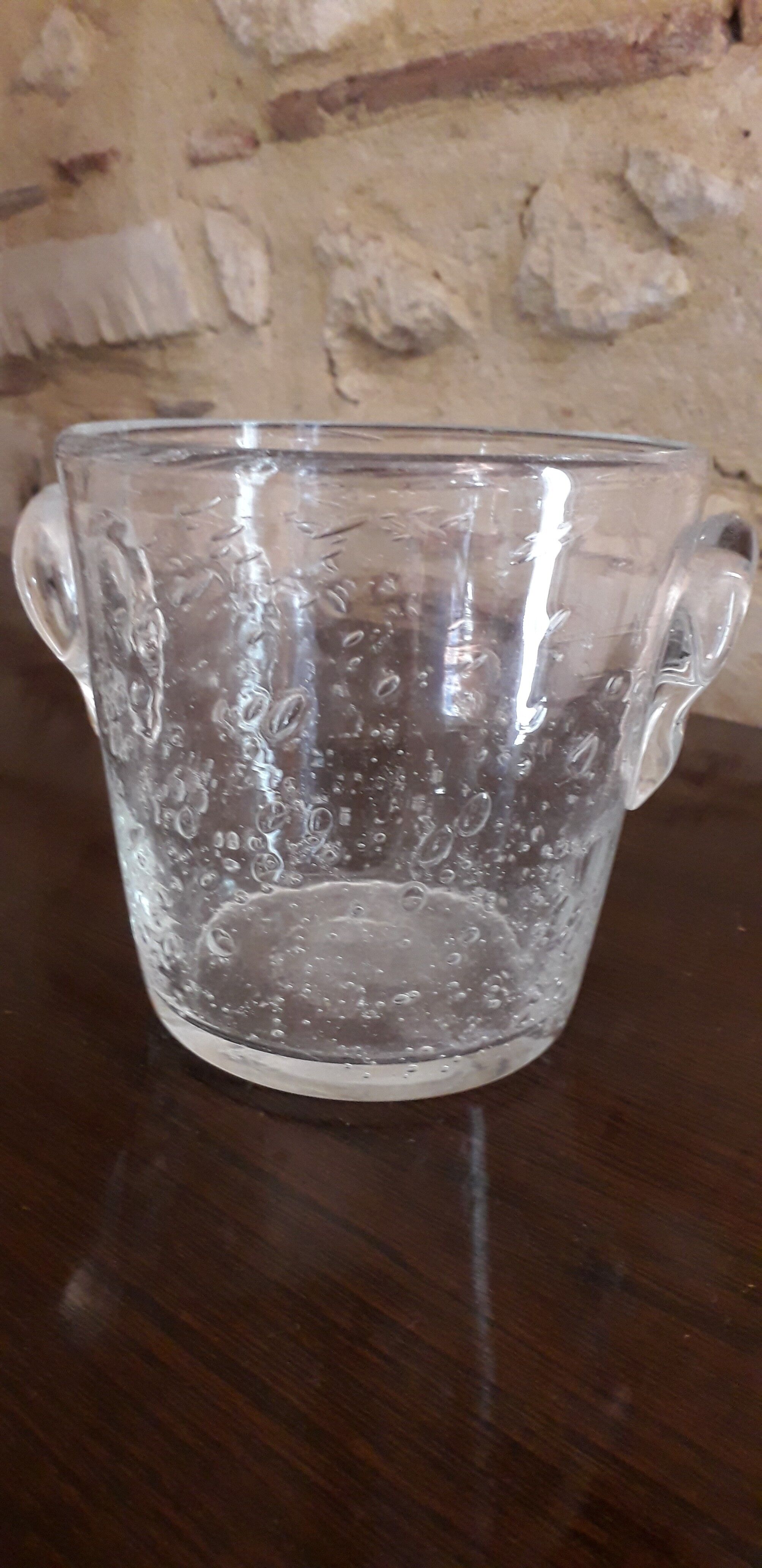 Transparent bubble blown glass ice bucket