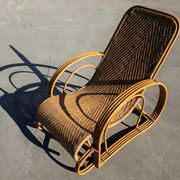 XXL Mid Century Modern pair of bamboo and rattan sun loungers