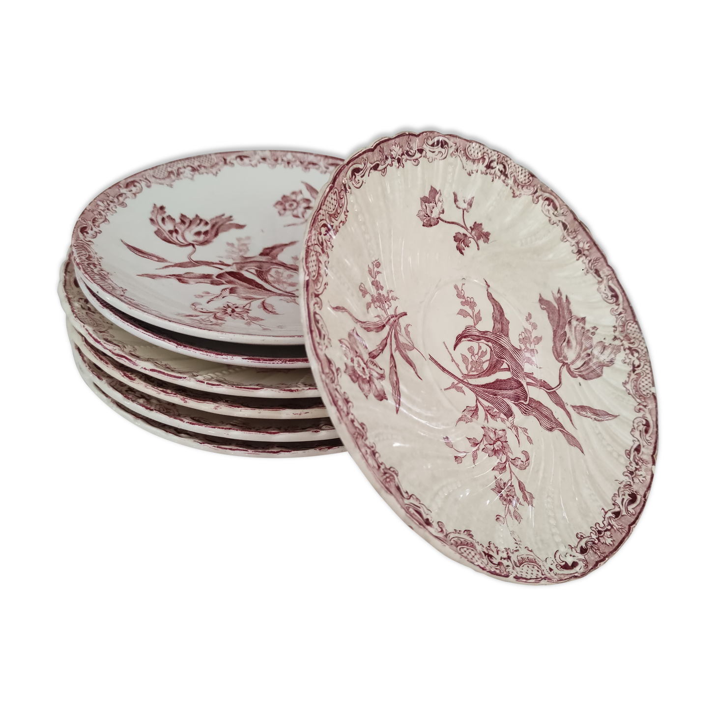 Lot de 7 assiettes ou soucoupes dépareillées Sarreguemines modèle Fontanges