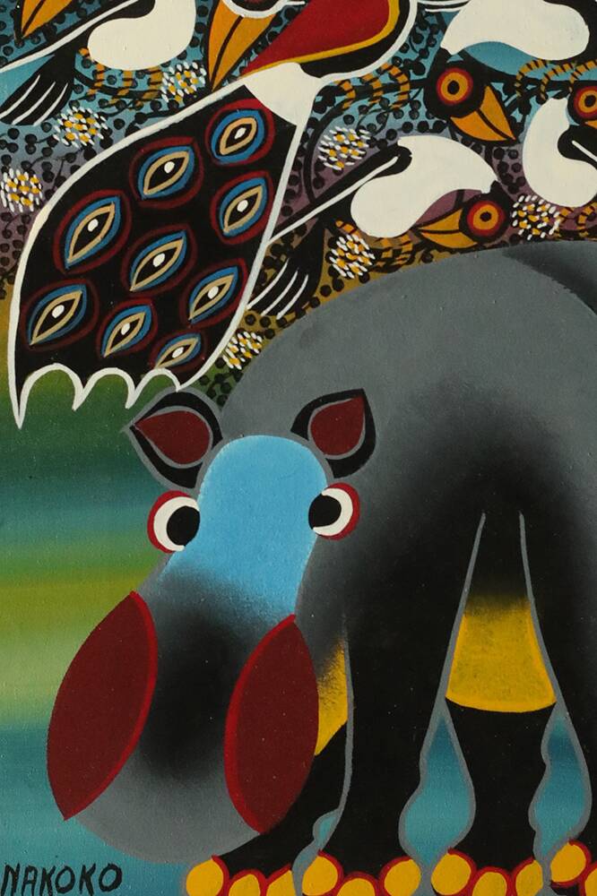 Saidi Nakoko, Painting from the African Tingatinga school, oil on canvas, 1970s, framed.