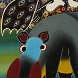 Saidi Nakoko, African Tingatinga School Painting, Oil on Canvas, 1970s, Framed
