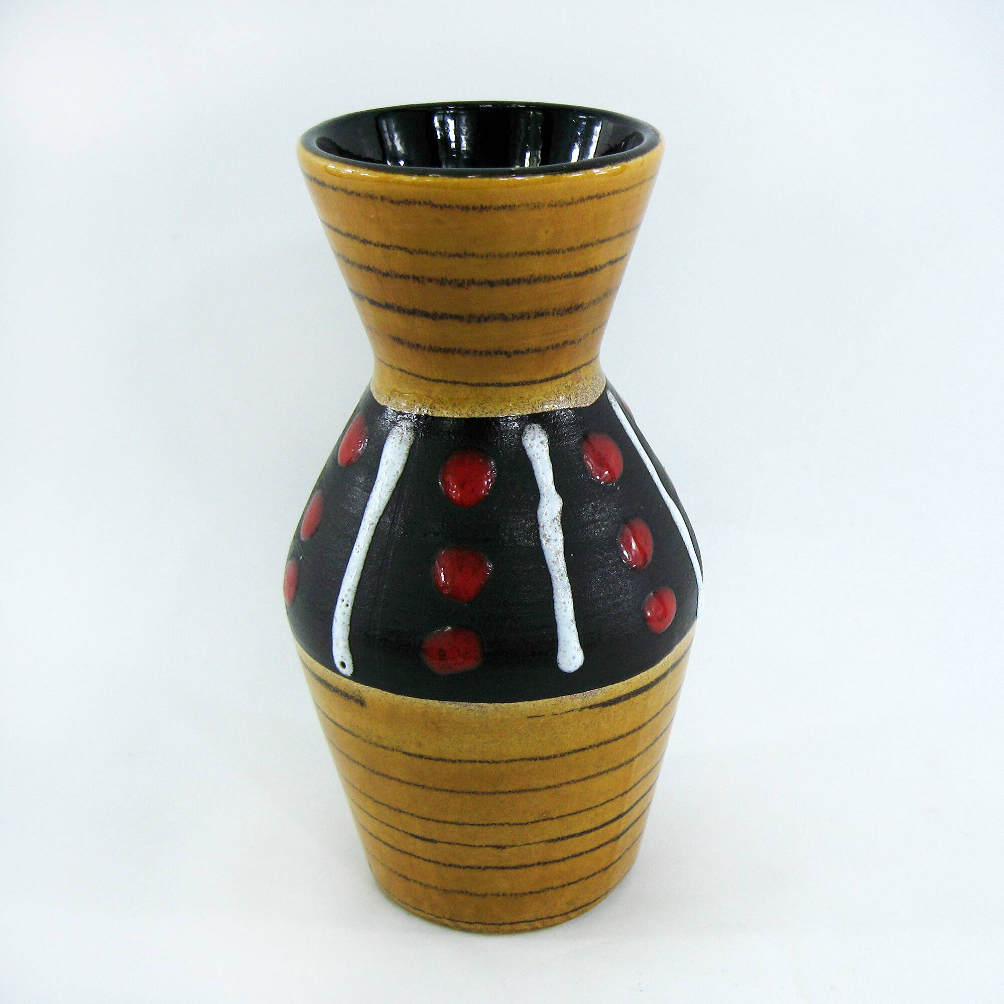 West Germany vase - black and red ochre graphic decor - Scheurich Keramik - vintage 60s