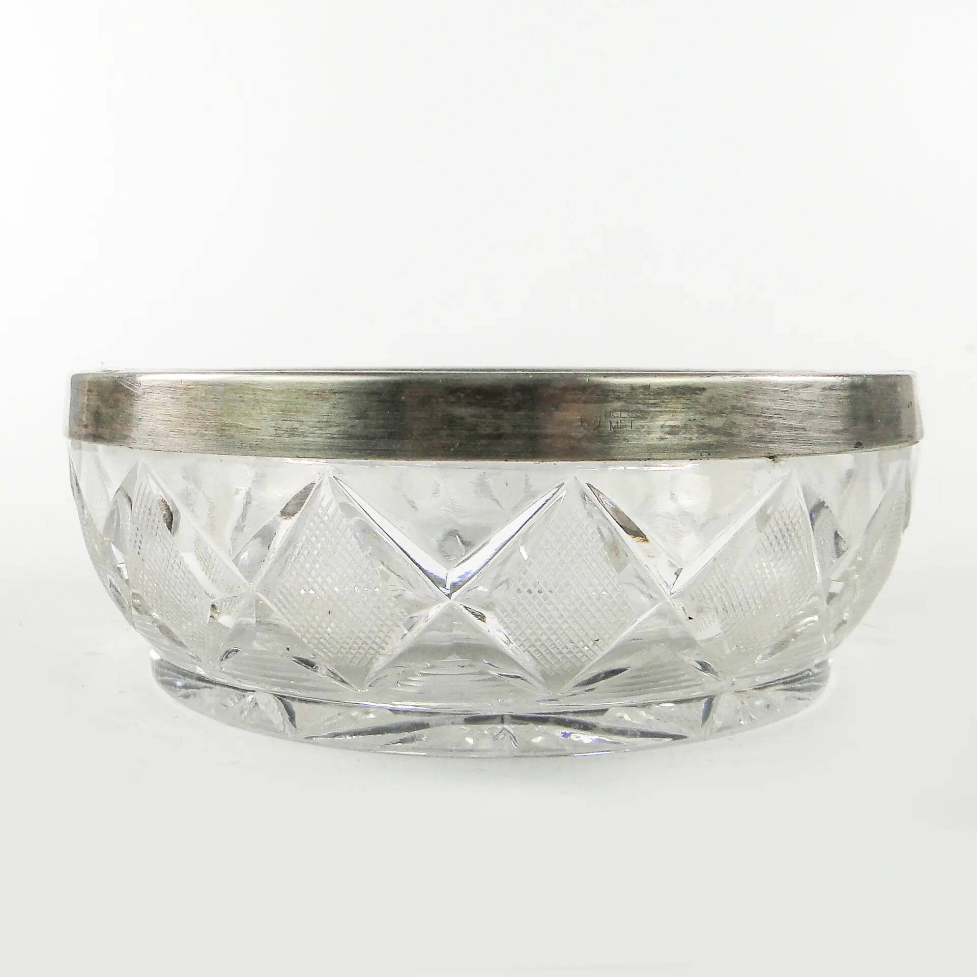 Decorative mid-century modern fruit bowl, crystal, silver-plated brass, Poland, 1970s