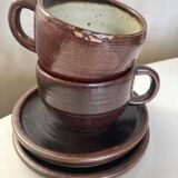 Paire de tasses déjeuners en grès de potier signé 1970