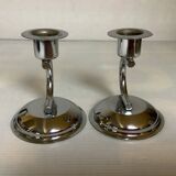 Pair of small silver metal candlesticks