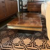 70s coffee table in brass and elm burl