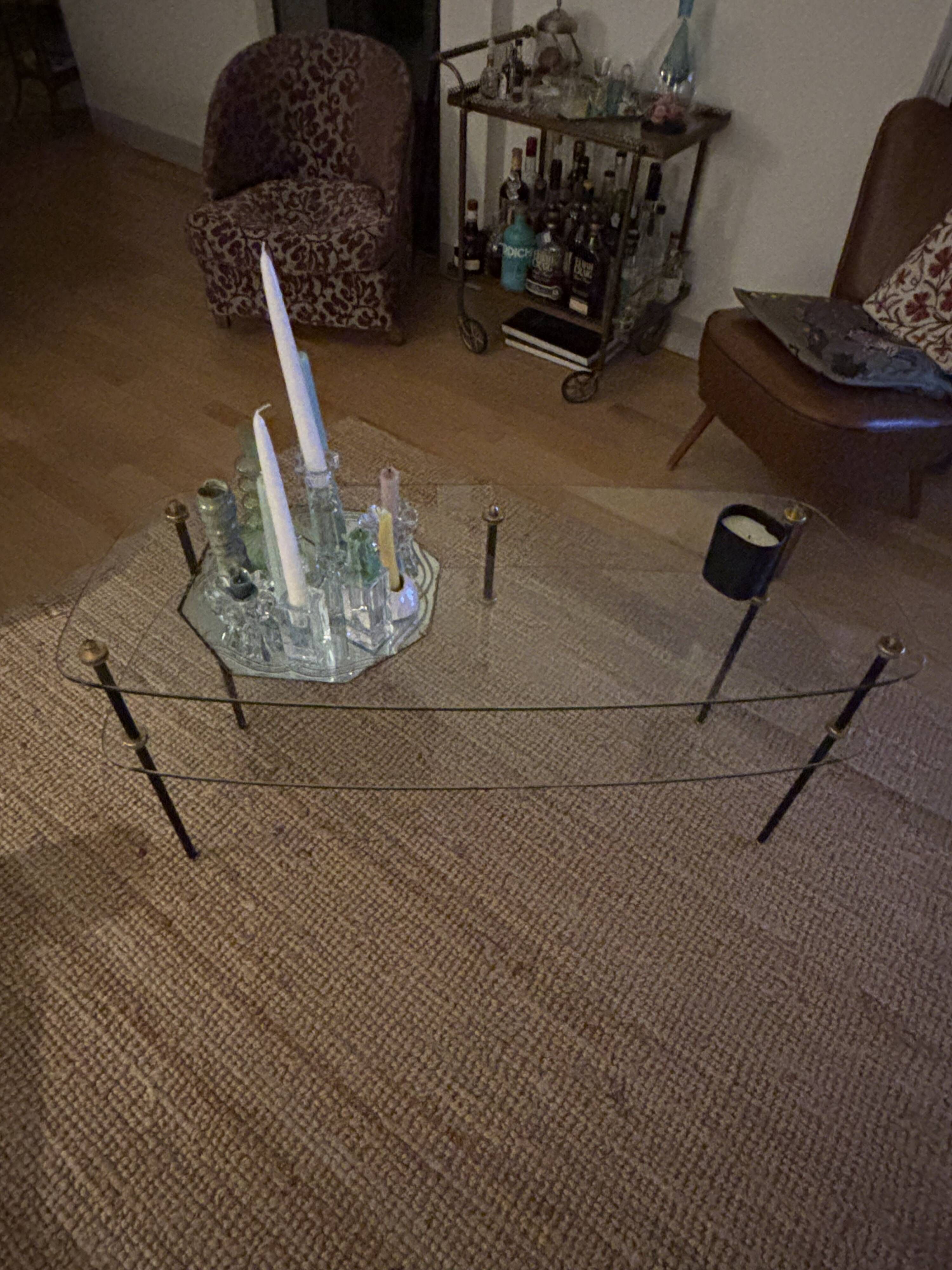 Coffee table from the 50s/60s in glass and metal.