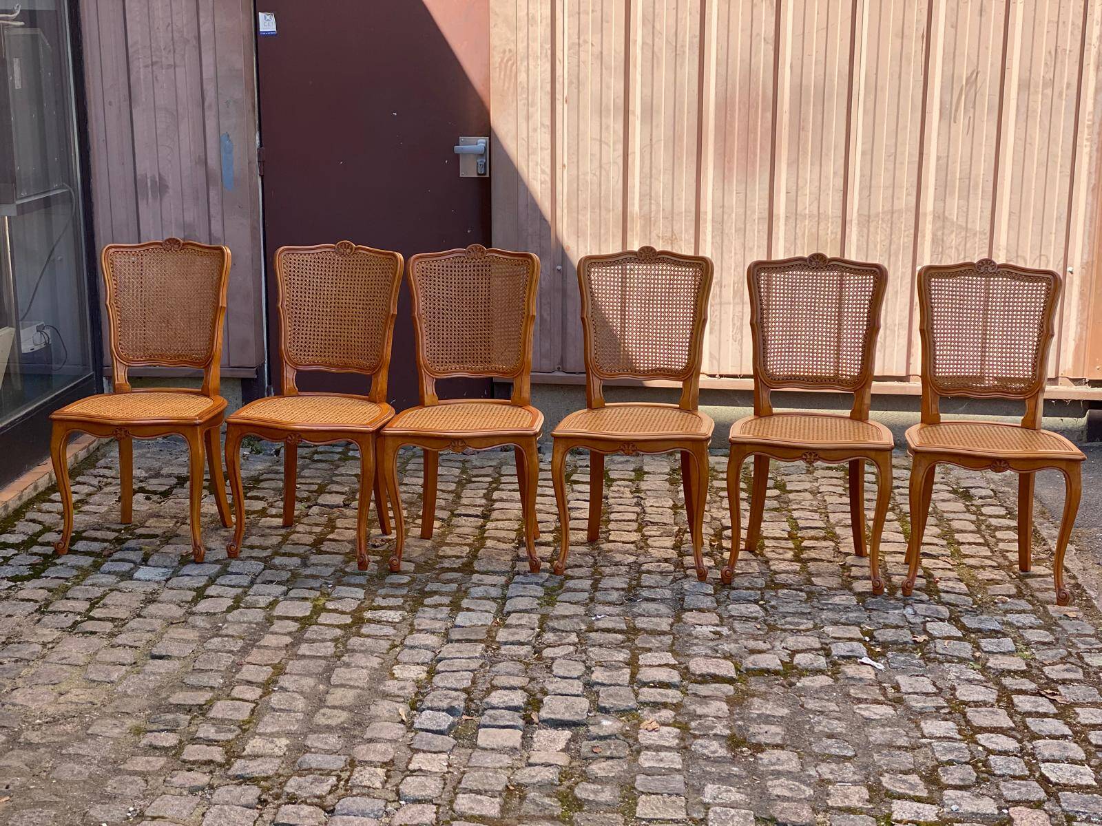 6 Louis XV style caned chairs in solid wood