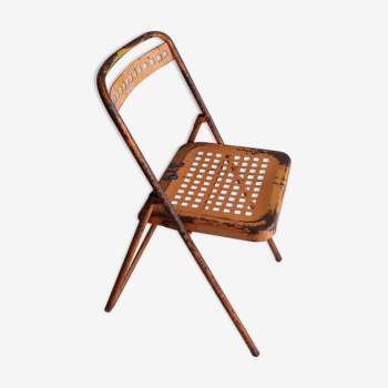 Chaise pliante métallique orange des années 60