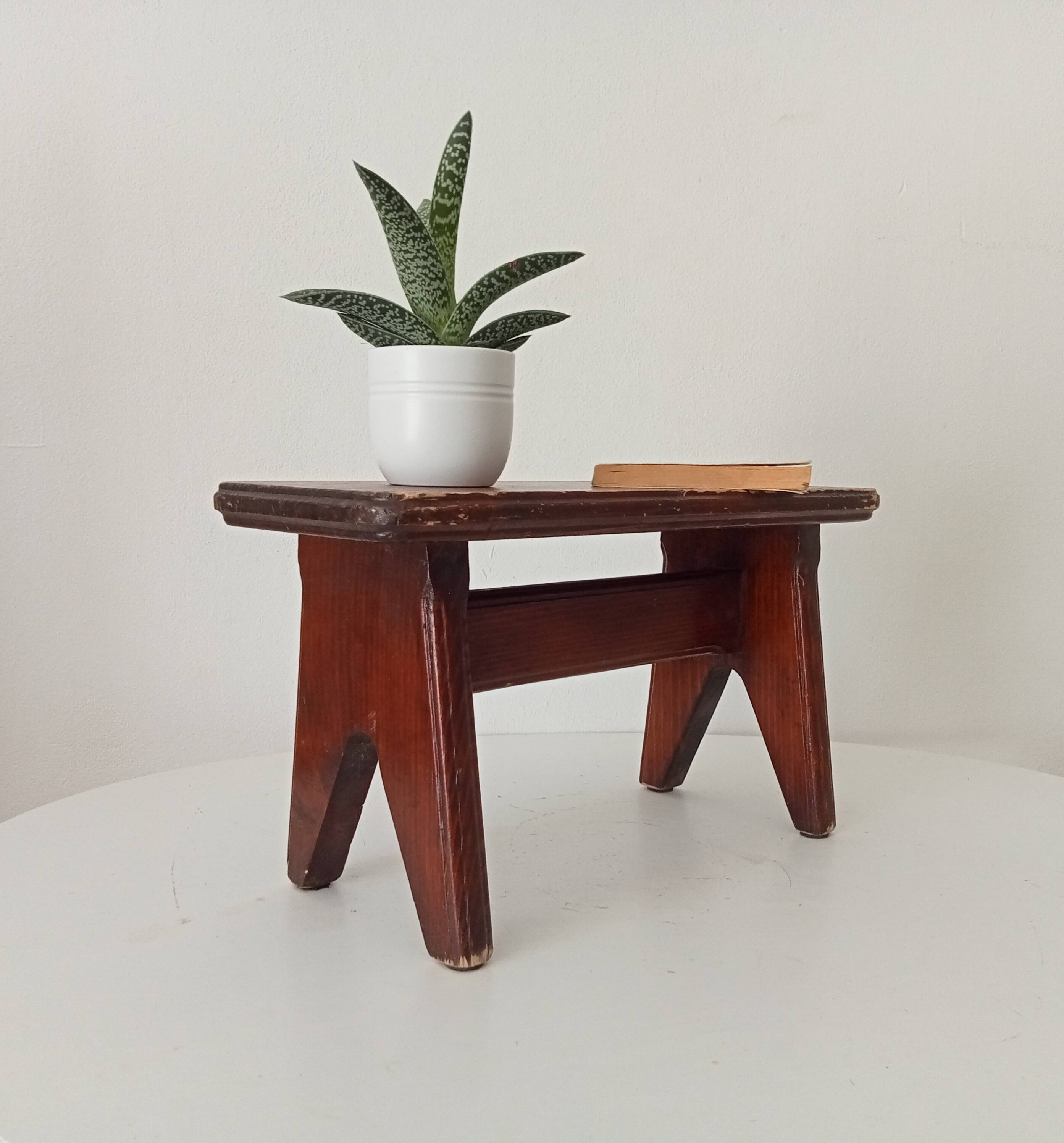 Vintage wooden plant stand stool