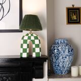 'You' Table Lamp - Green Checkerboard