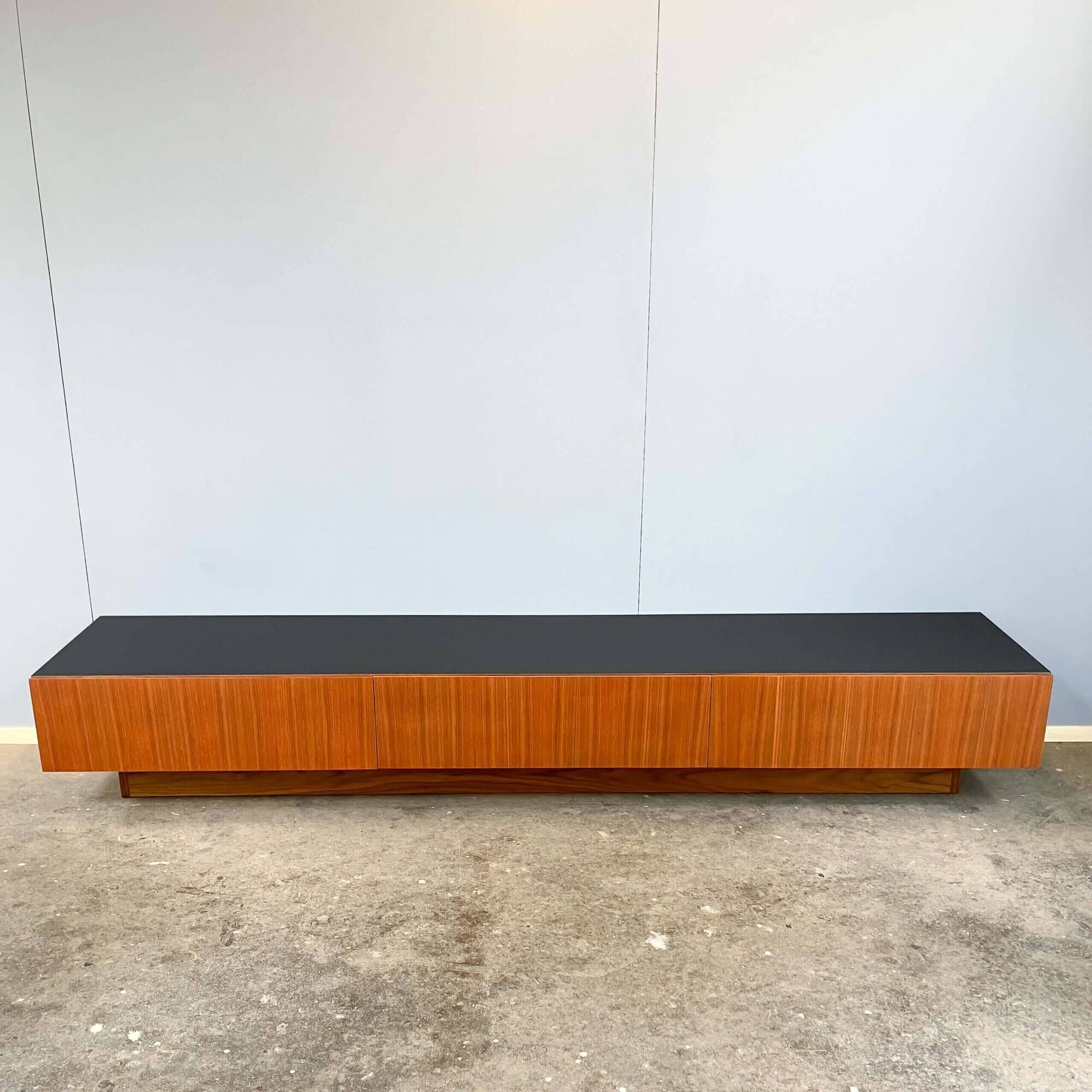 Minimalist XXL lowboard, teak and black top, 1960s