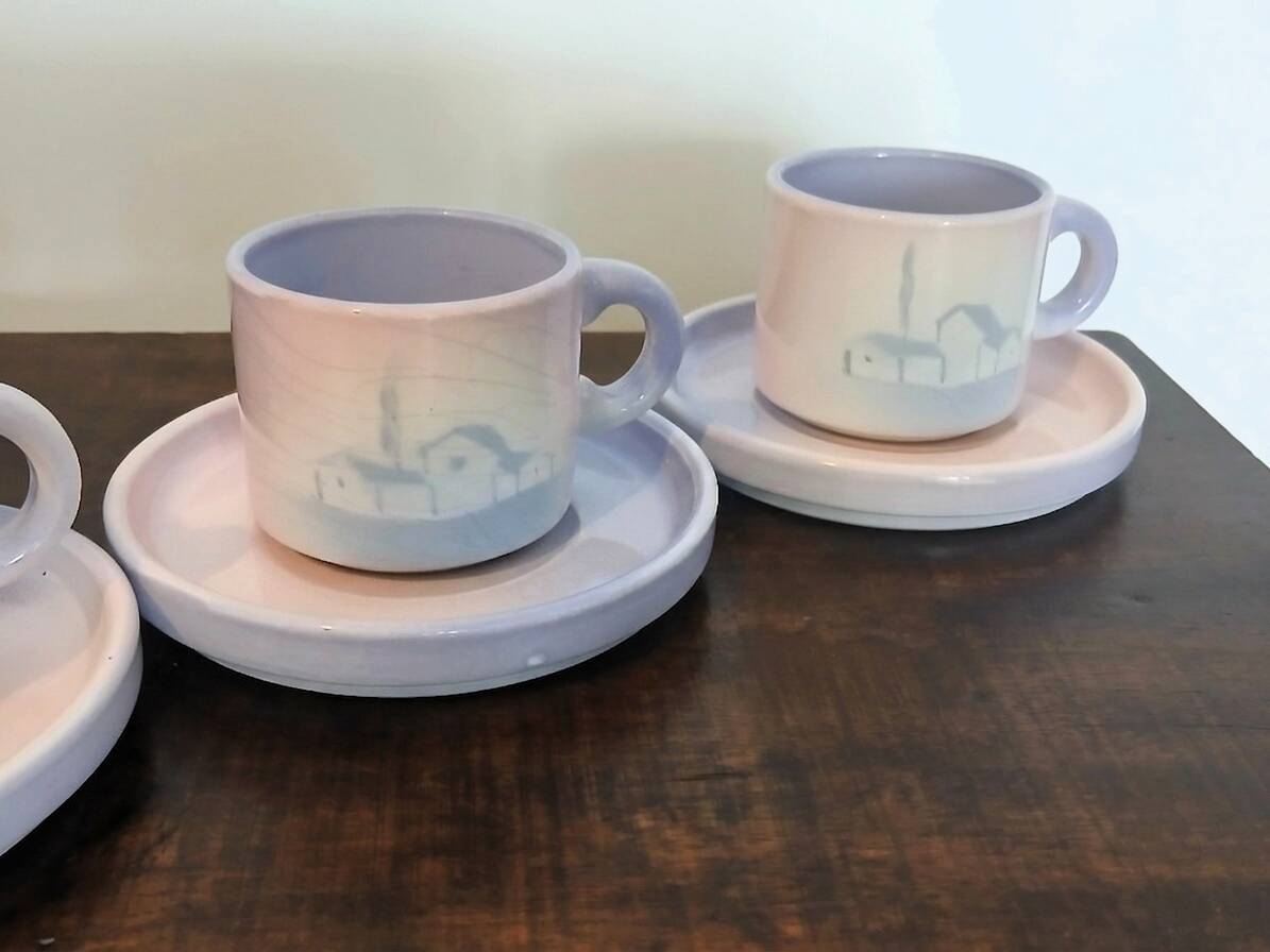 Service à café vintage faïence Salins-les-Bains peint main 4 personnes