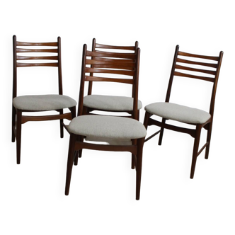 4 chaises teck tissus moiré gris blanc Scandinaves 1960 Danematk