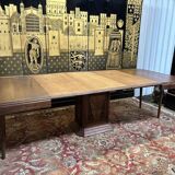 Art deco walnut dining table with central leg