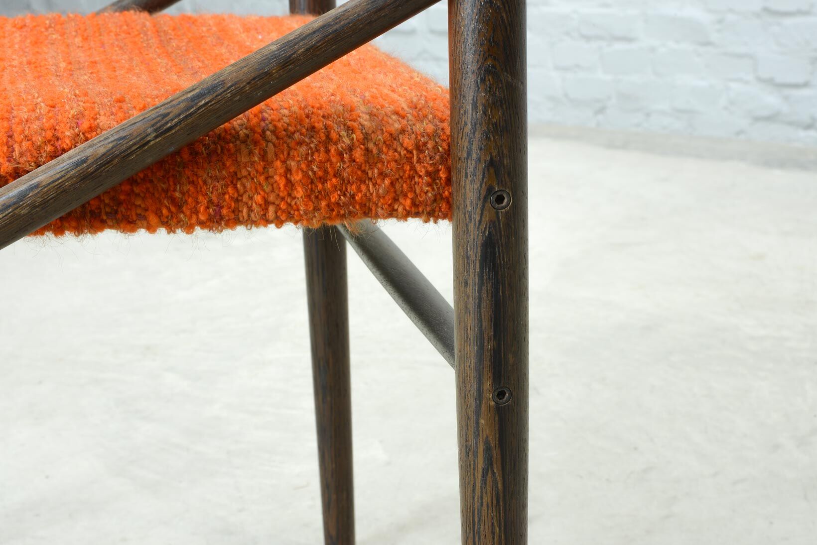 4 Wengé Wooden Dining Chairs with Orange Bouclé Fabric Upholstery 1960s