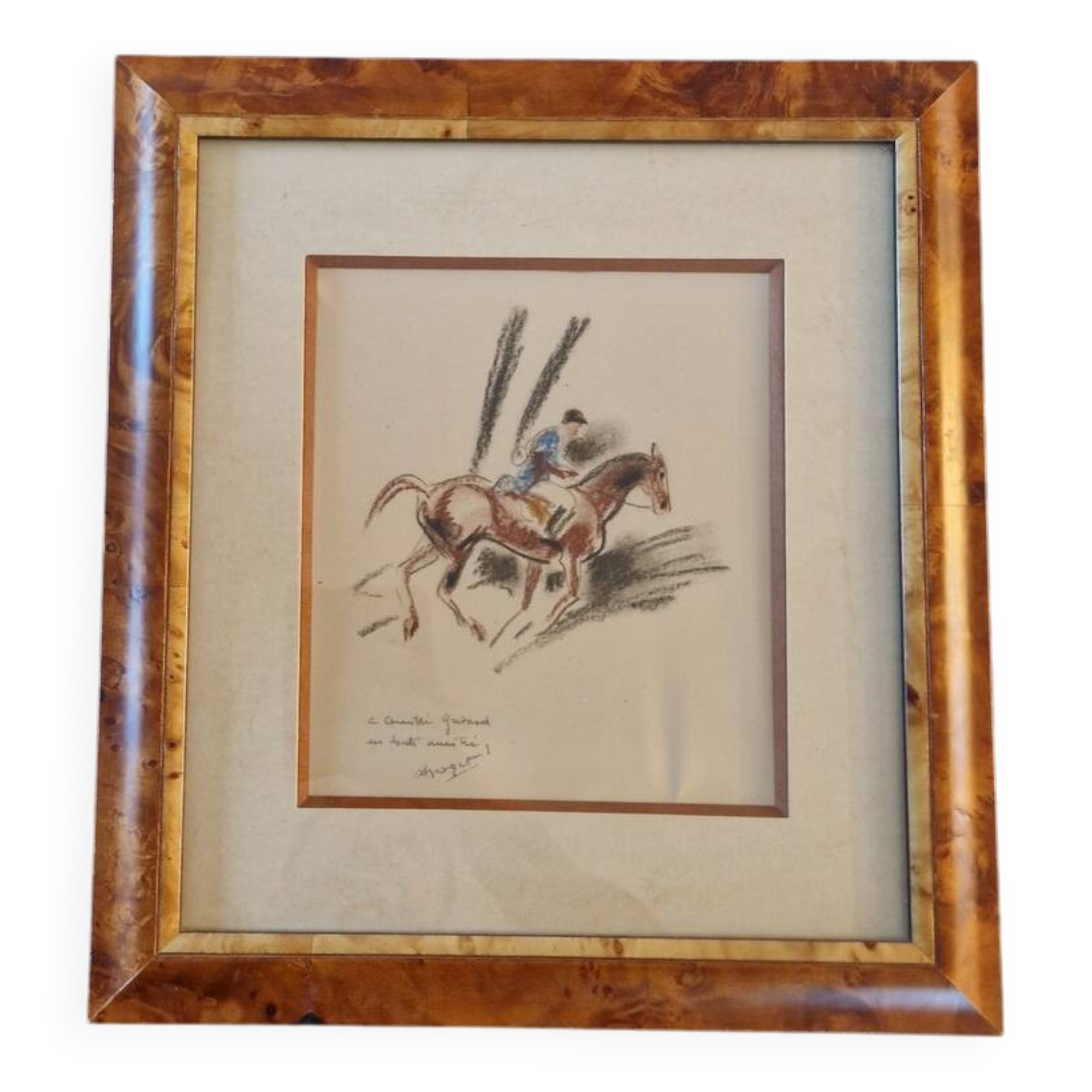André Margat (1903-1999) - Dry pastel on paper - Rider or huntsman on horseback - Signed and dedicated