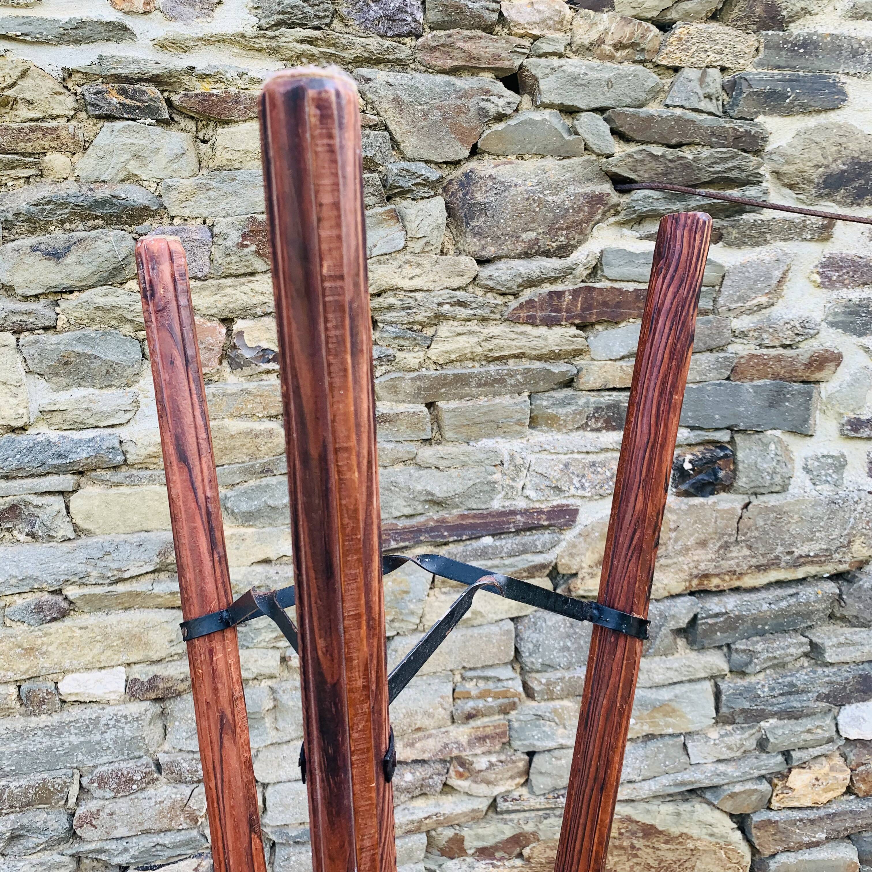 Set of 2 vintage high stools in cowhide and wood