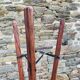Set of 2 vintage high stools in cowhide and wood