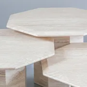 Set of 3 Travertine Octagonal Nesting Tables, 1970s.