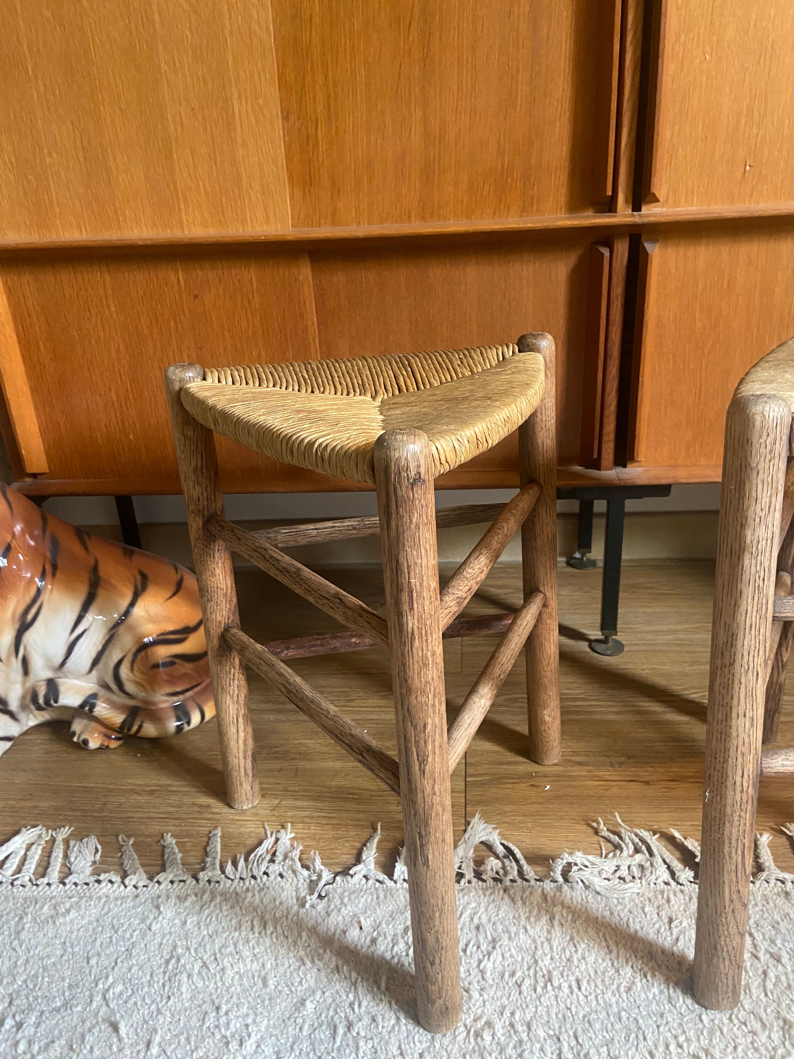 Pair of vintage oak tripod stools