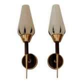 French wall sconces from the 1950s with glass and brass shades, set of 2.