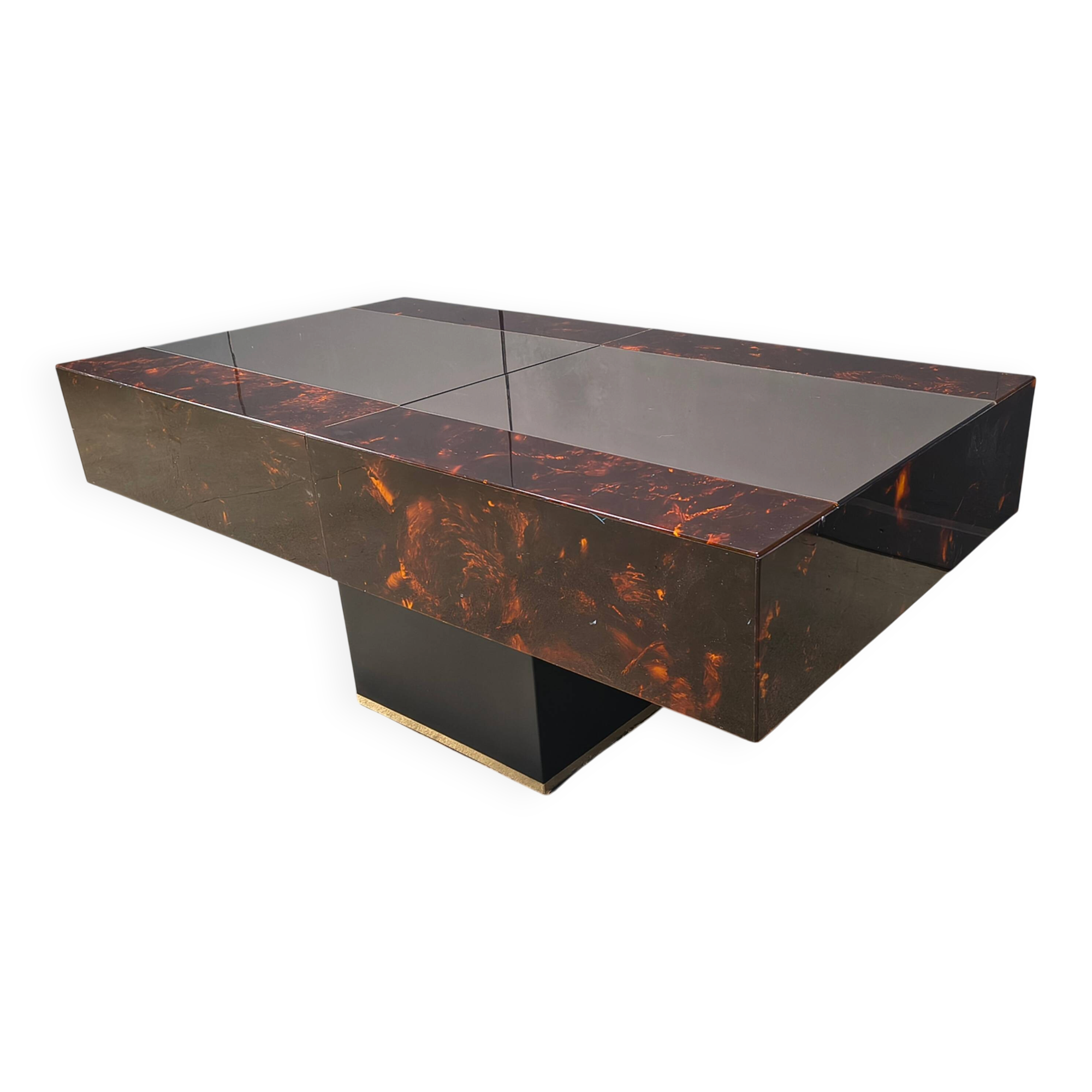 Table basse à café vintage avec bar caché par Eric Maville et Jean Claude Mahey