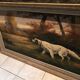 Large old painting of hunting dogs, Breton spaniel, signed Breuil.