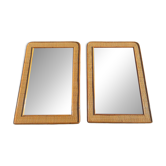 Bamboo and woven wicker mirrors in the style of Dior, 1960s-70s. Set of 2.