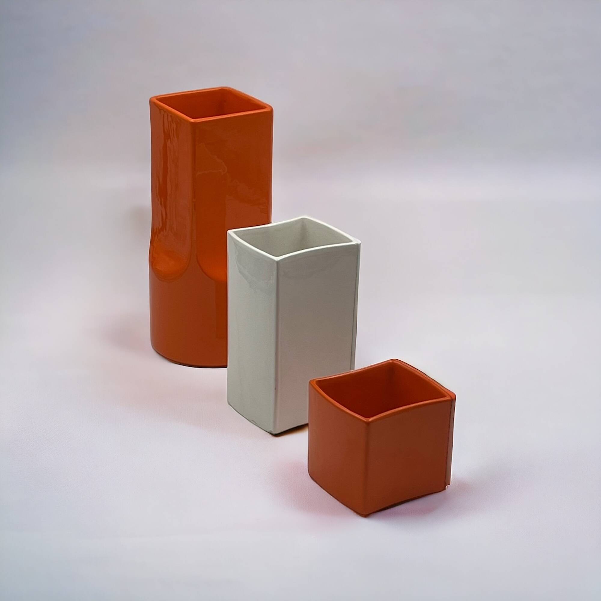 Gabbianelli Space Age Ceramic Vases in Orange and White, 1960s