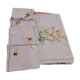 Nappe  brodée main poissons  exotiques & serviettes
