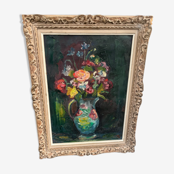 Bouquet of flowers painting oil on canvas signed Jean Toth