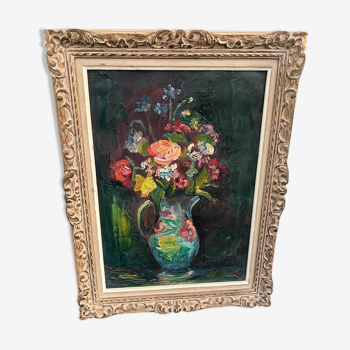 Tableau bouquet de fleurs huile sur toile signé Jean Toth