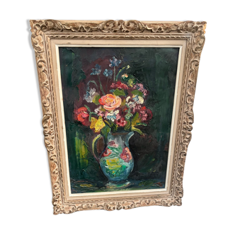 Tableau bouquet de fleurs huile sur toile signé Jean Toth