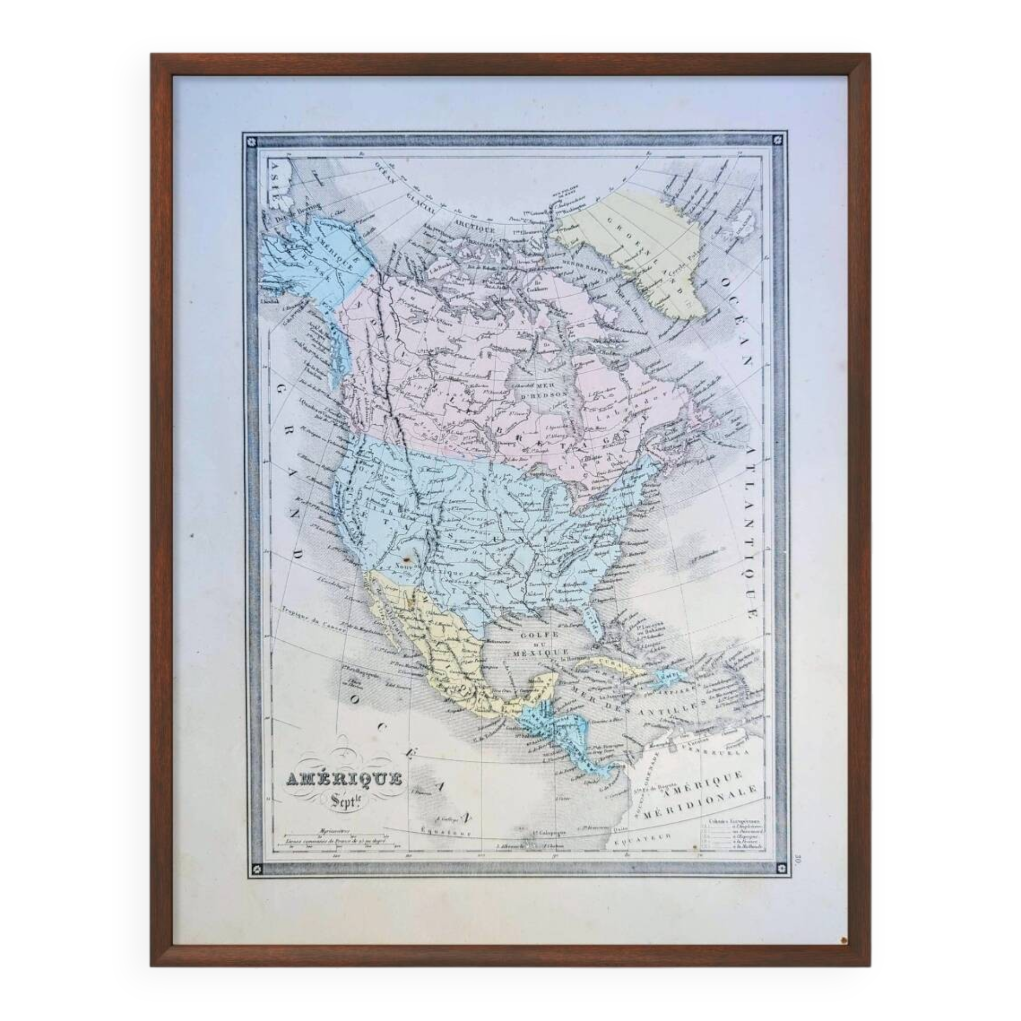 North America, old map, printed in 1852.