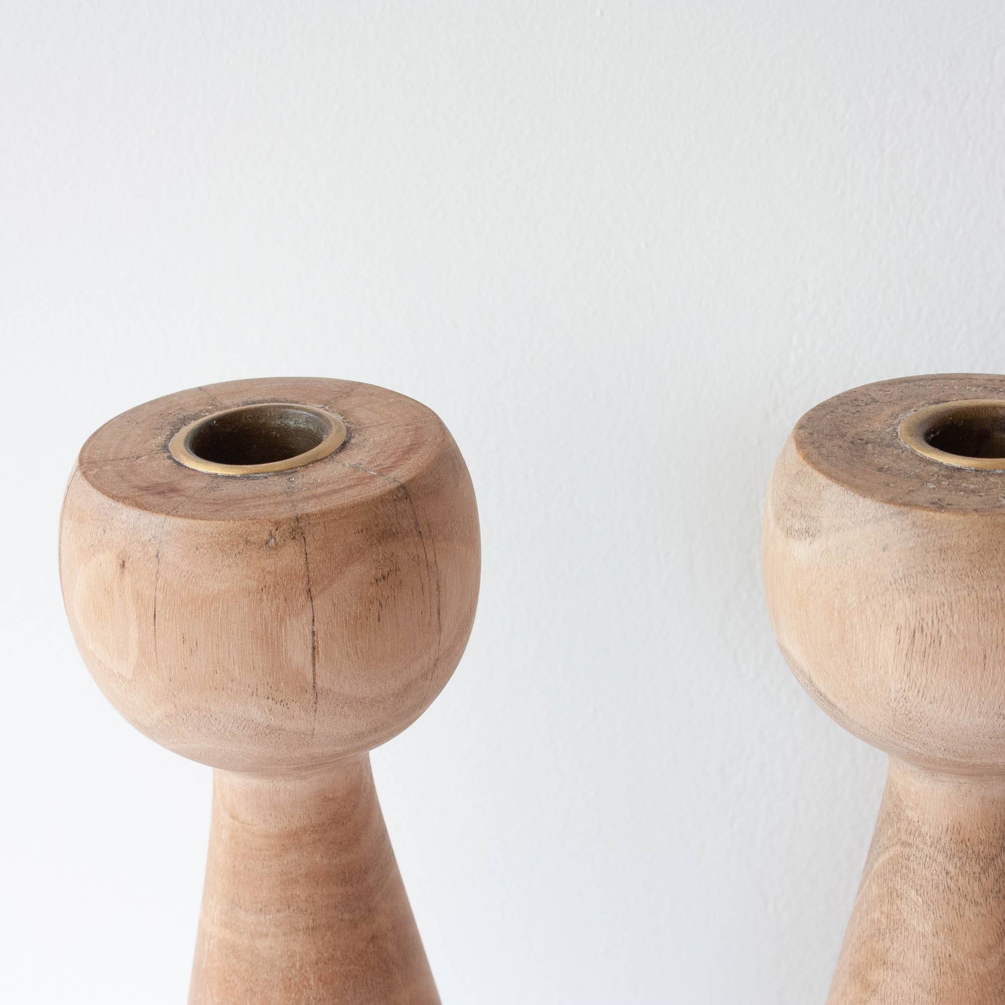 Pair of Wood Candle Holders in Danish Design Style, 1970's