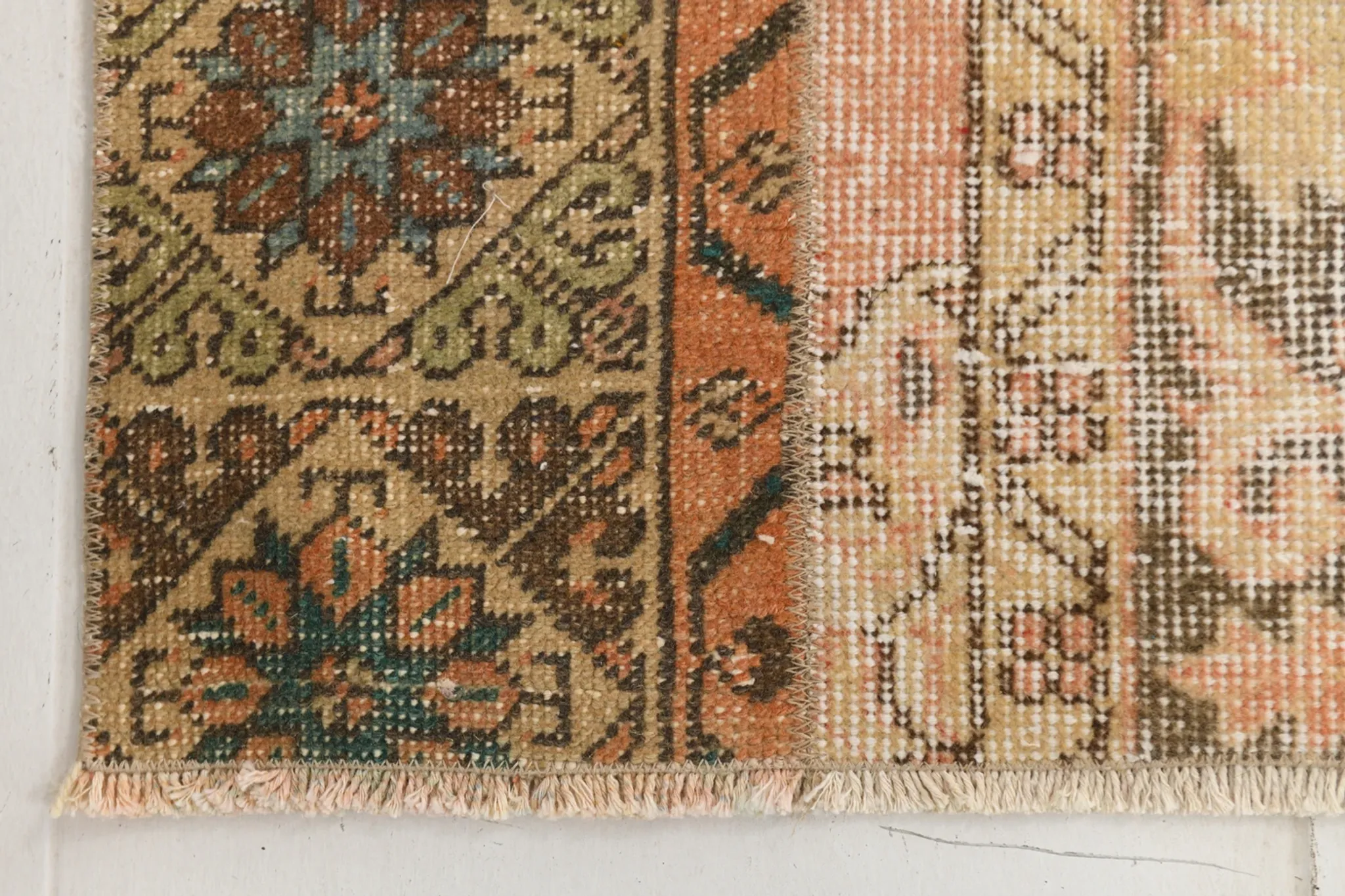 Brown Cream Vintage Persian Runner Rug, Rugs For Rustic Hallway, 74x327Cm