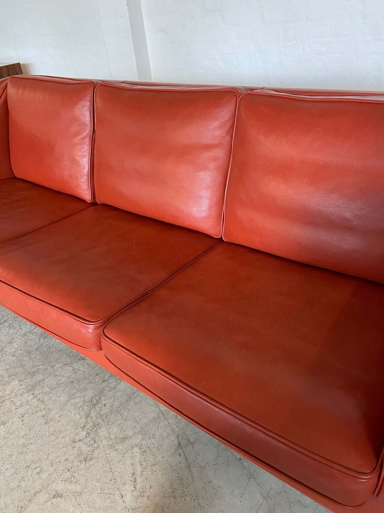 Vintage Danish mid-century Mogens Hansen 3 person cognac leather sofa