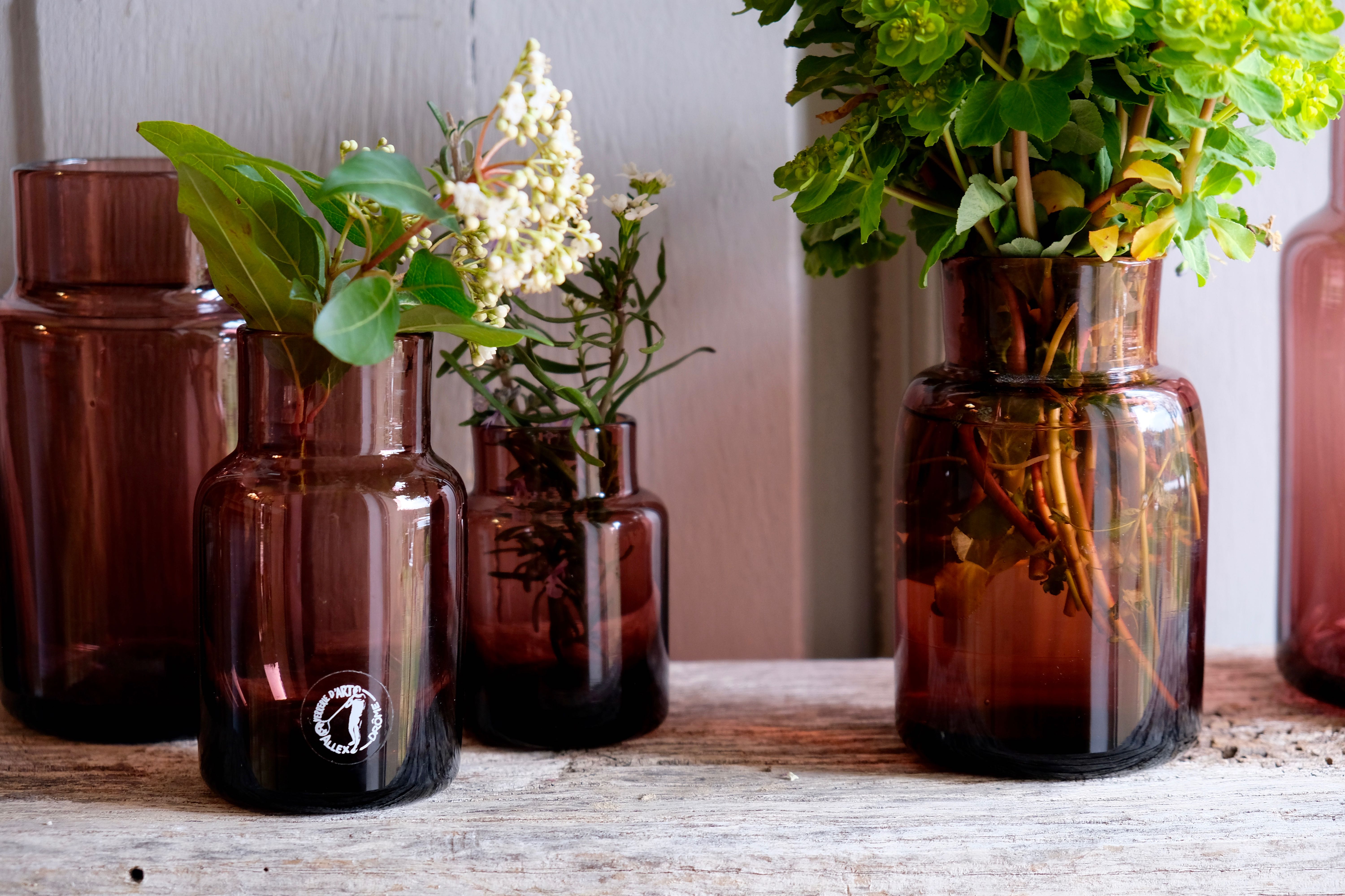 Set 5 vases in blown glass art glass ALLEX, Drôme