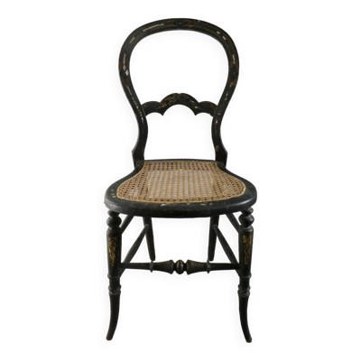 Chaise cannée Napoléon III en bois noirci et nacre